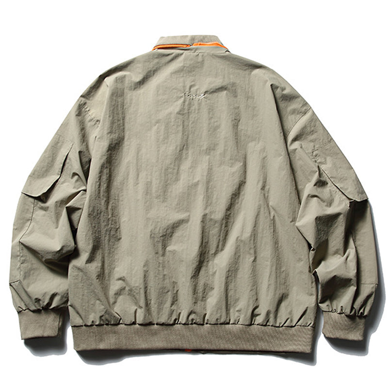 Color-coordinated zip-up checkered fabric flight jacket