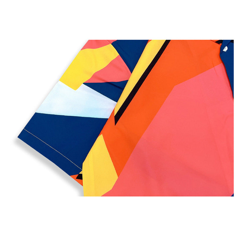 Cuban-colored colorful geometric pattern aloha shirt