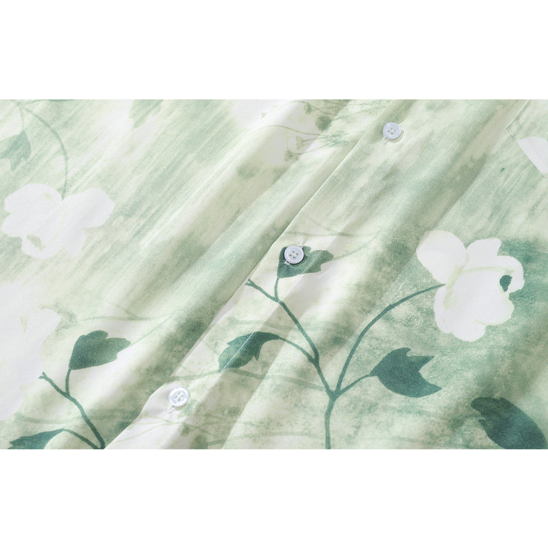 "White Rose" all-over print long-sleeved fresh shirt