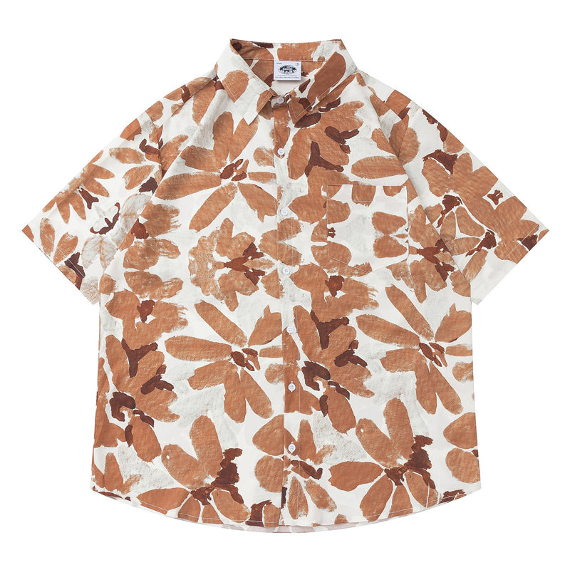 New for summer: Oil painting style floral print short sleeve shirt