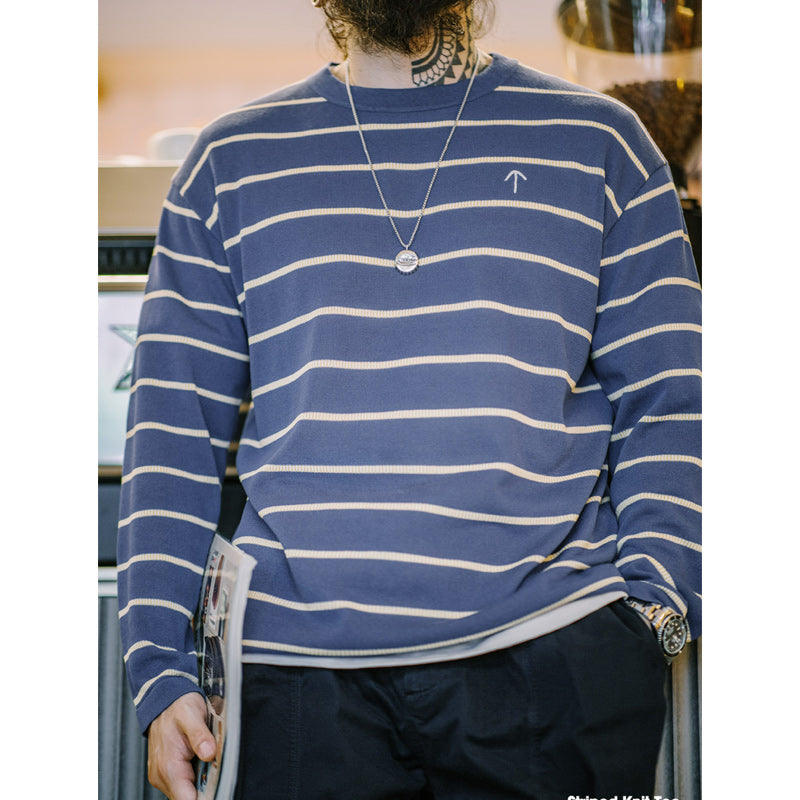 "Up Arrow" Embroidered Striped Knit Long Sleeve Tee