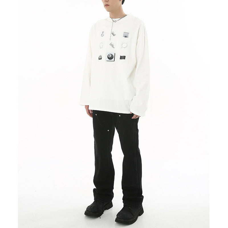 American casual print three-color long-sleeved T-shirt
