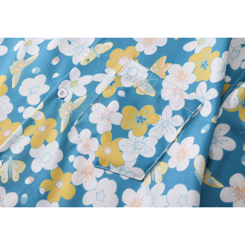 New summer color combination floral print short sleeve shirt