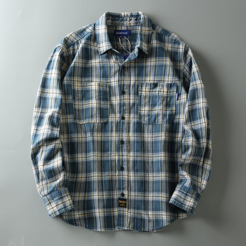 Yarn-dyed tartan check work shirt