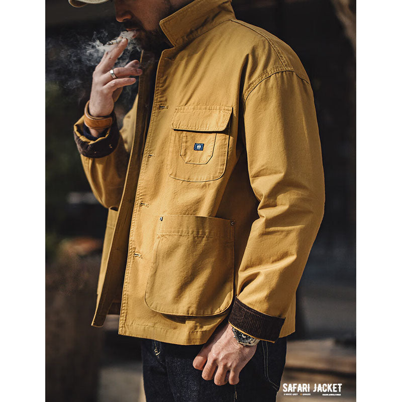 Safari jacket with corduroy collar and cuffs