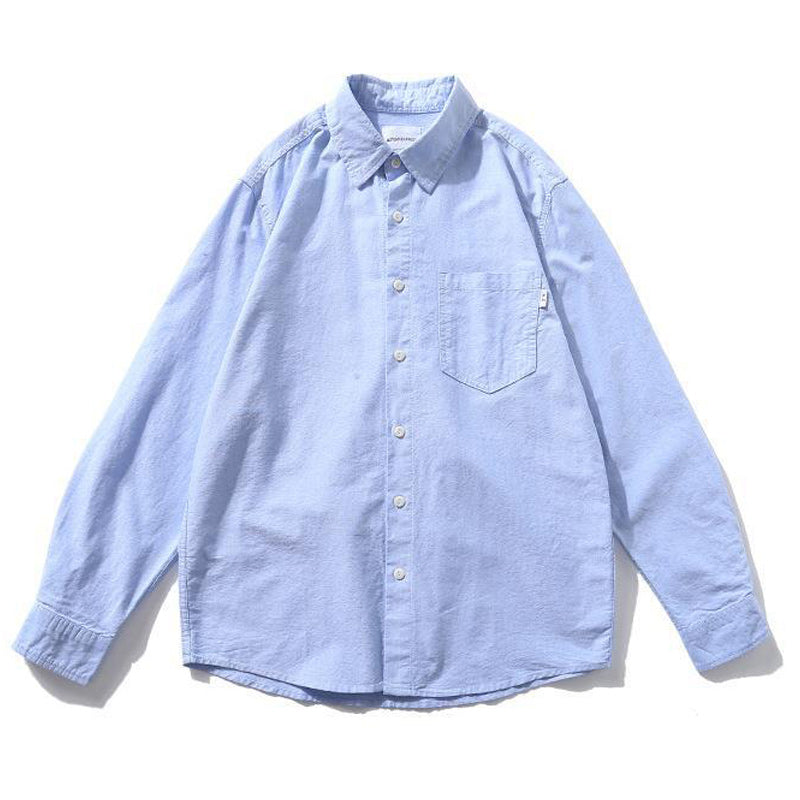 American casual plain classic blue long sleeve shirt