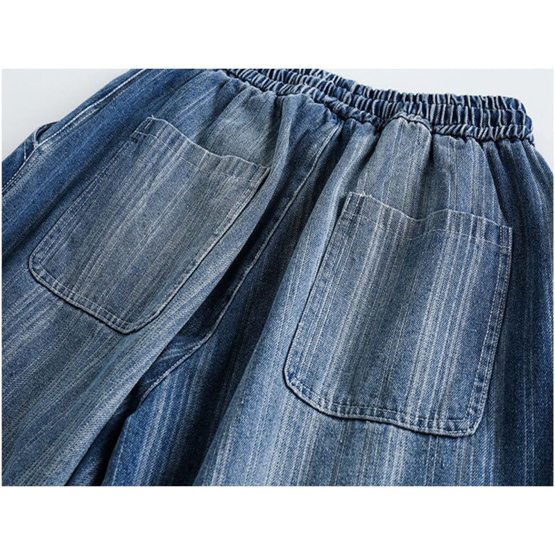 Washed Elastic Waist Straight Jeans