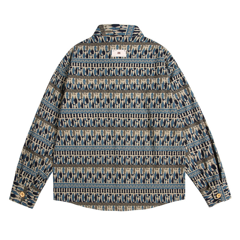 Ethnic print long-sleeved shirt for fall