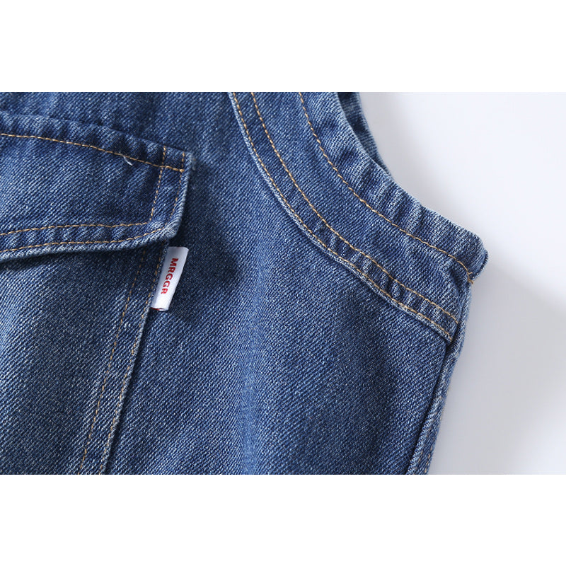 Washed denim vest with elastic hem