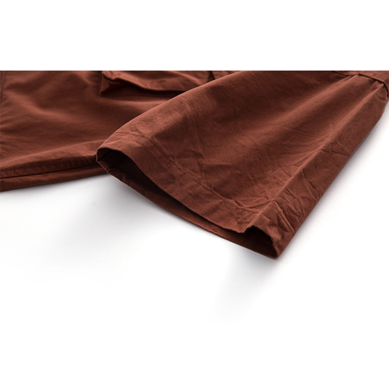 Multi-pocket plain work short-sleeved shirt