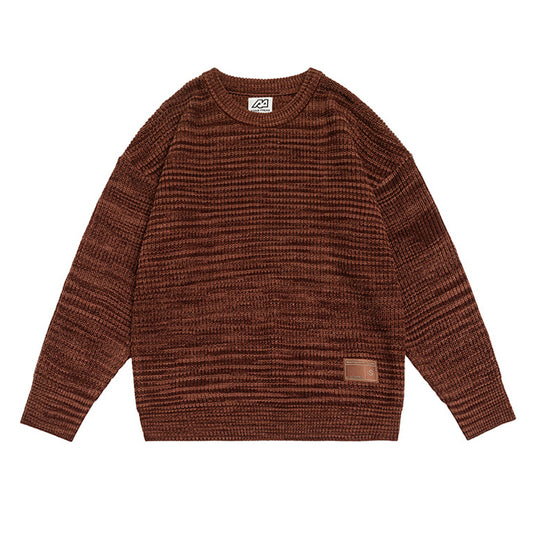 Loose-fitting pullover knit round neck sweater