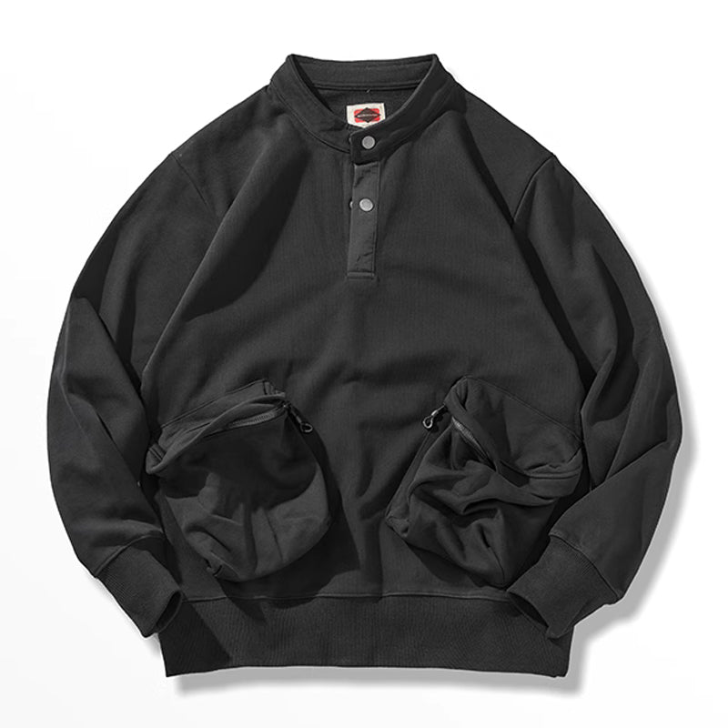 Heavyweight half-button sweatshirt with 3D pockets