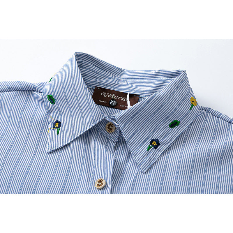 Striped color-block long-sleeved shirt