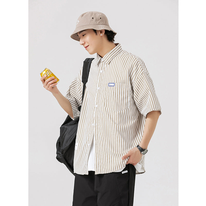 Classic striped pocket work shirt