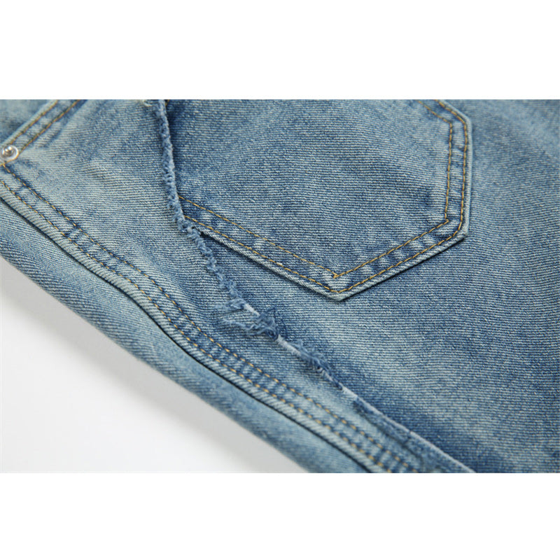 Distressed straight-leg jeans