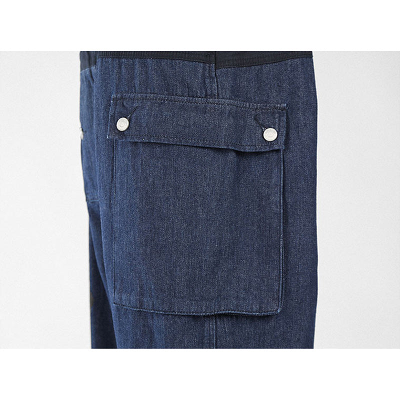 「S~5XL」レトロ切替配色ポケットオーバーオール