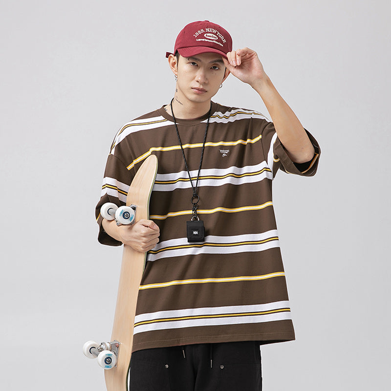 Retro color horizontal striped short sleeve T-shirt