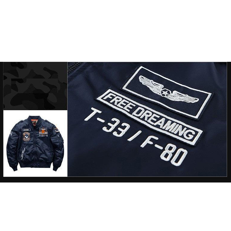 Printed Alphabet Thick Warm Padded Stand Collar Jacket