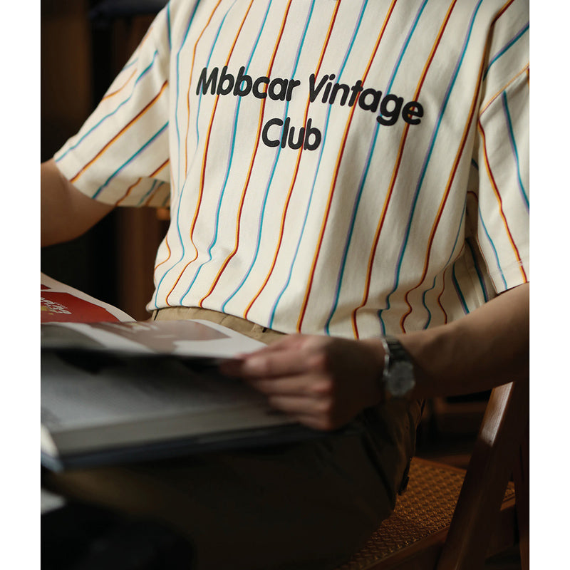 260g レトロカラフルバルーンストライプコットンtee