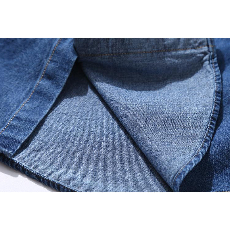 Ethnic pocket denim long sleeve shirt