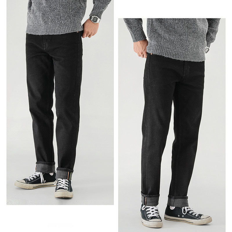 Straight denim pants with embroidery