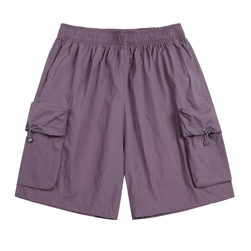 Solid color drawstring pocket track shorts