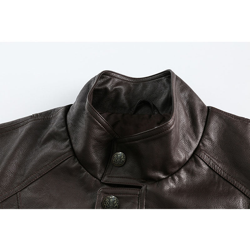 Classic PU leather casual loose stand collar jacket