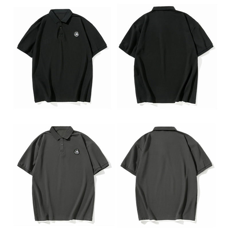 Retro British style plain folded neck polo shirt