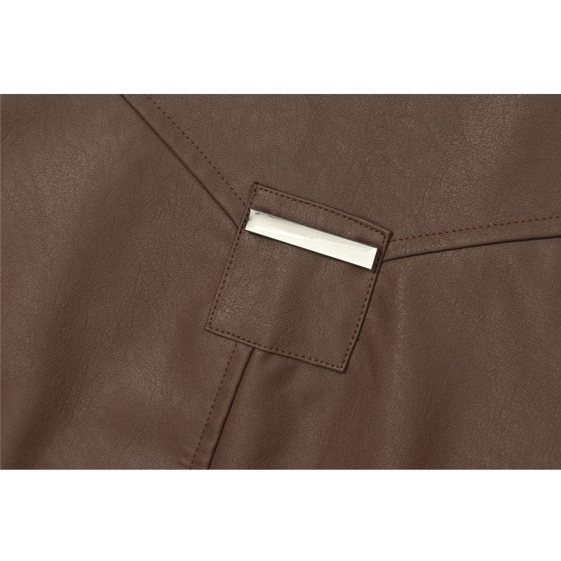 Casual stand collar PU leather jacket