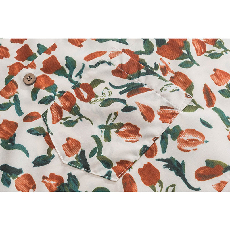 Cuban color floral print aloha shirt short sleeve