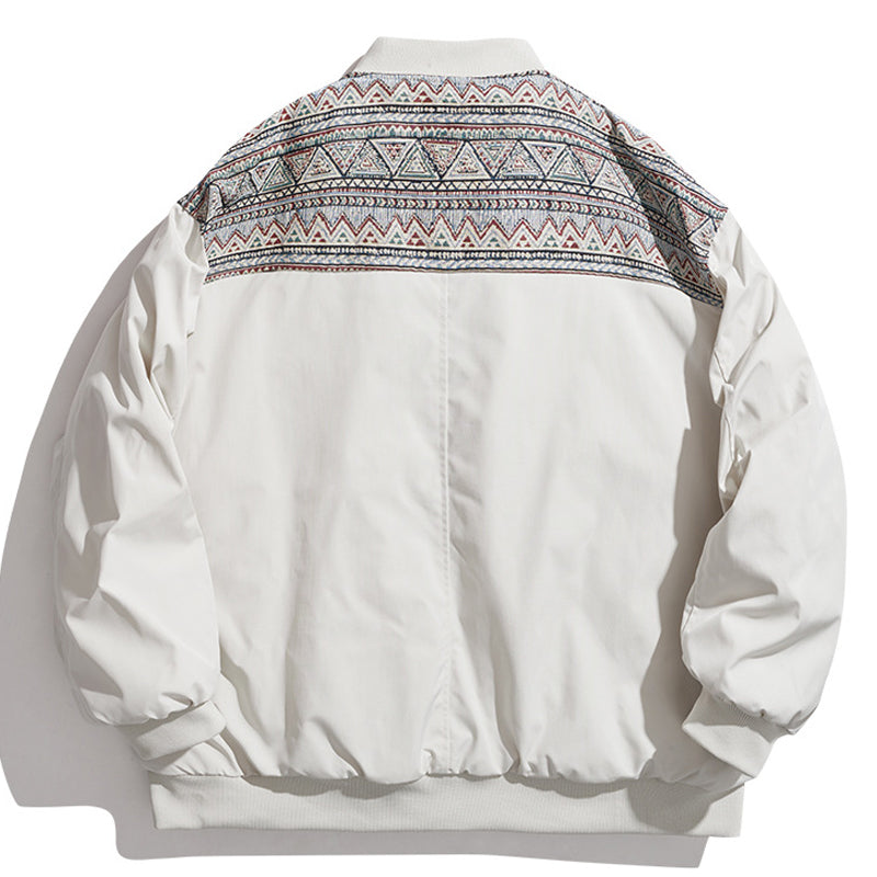 Ethnic print large pocket stand collar men's