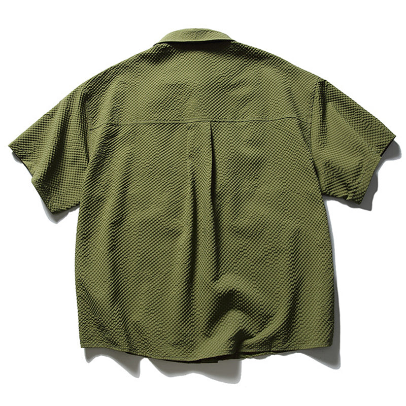 New summer multi-pocket plain short-sleeved shirt