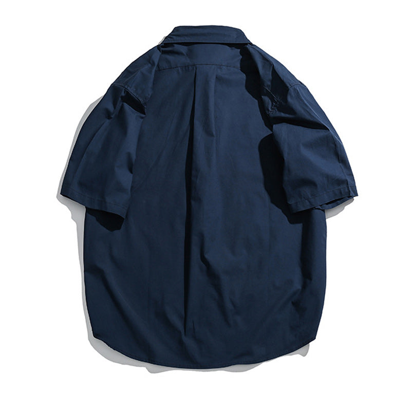 Retro plain loose work short sleeve shirt