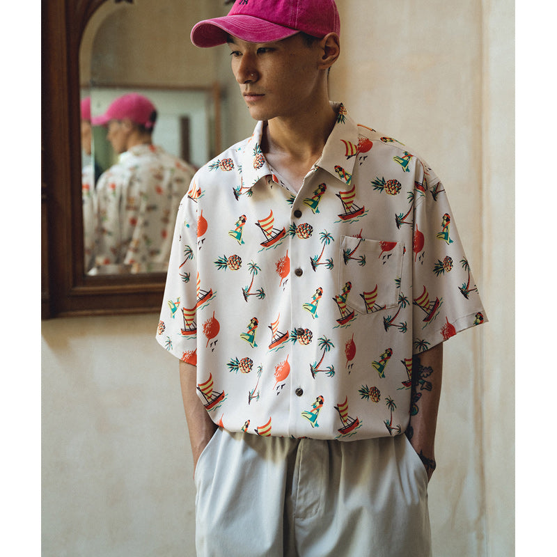 Hawaii Yacht Print Short Sleeve Shirt
