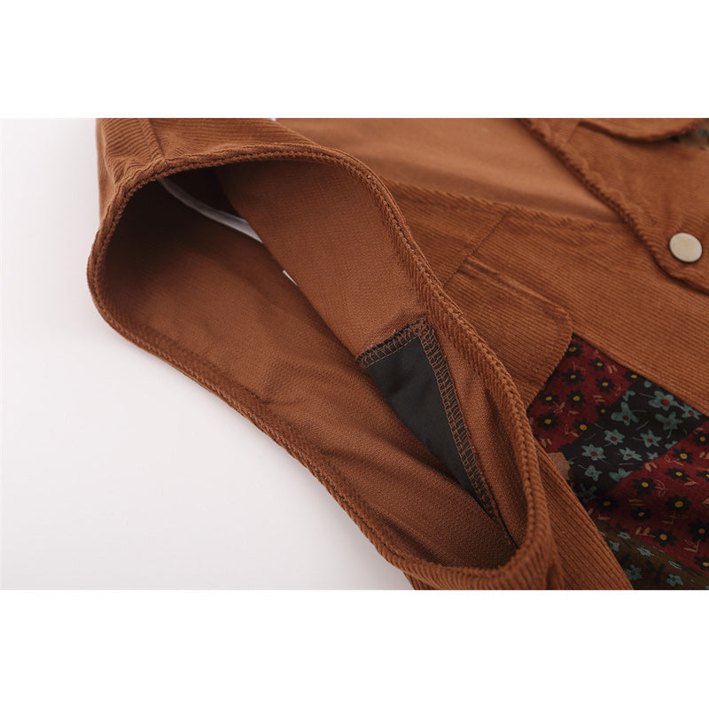 Corduroy print V-neck vest