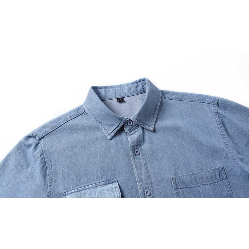 Classic plain denim short-sleeved work shirt