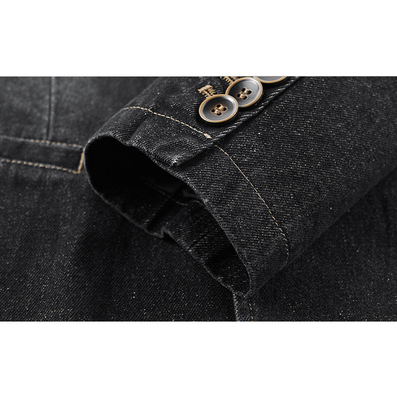 Distressed Leaf Pattern Denim Blazer Jacket