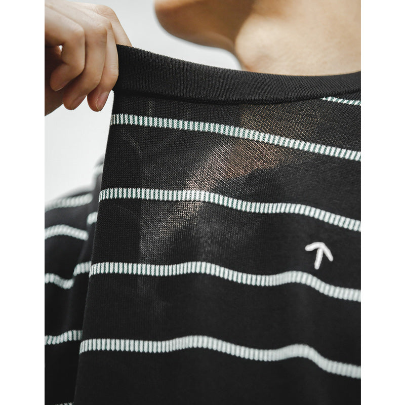 "Up Arrow" Embroidered Striped Knit Long Sleeve Tee