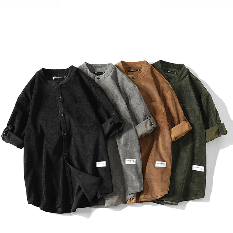 New for summer: Solid color, collarless, short-sleeved shirts M-5XL