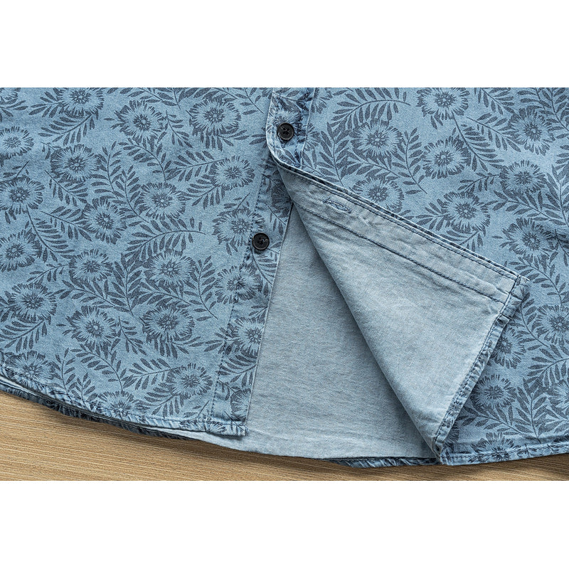 Denim blue all-over print short-sleeved shirt