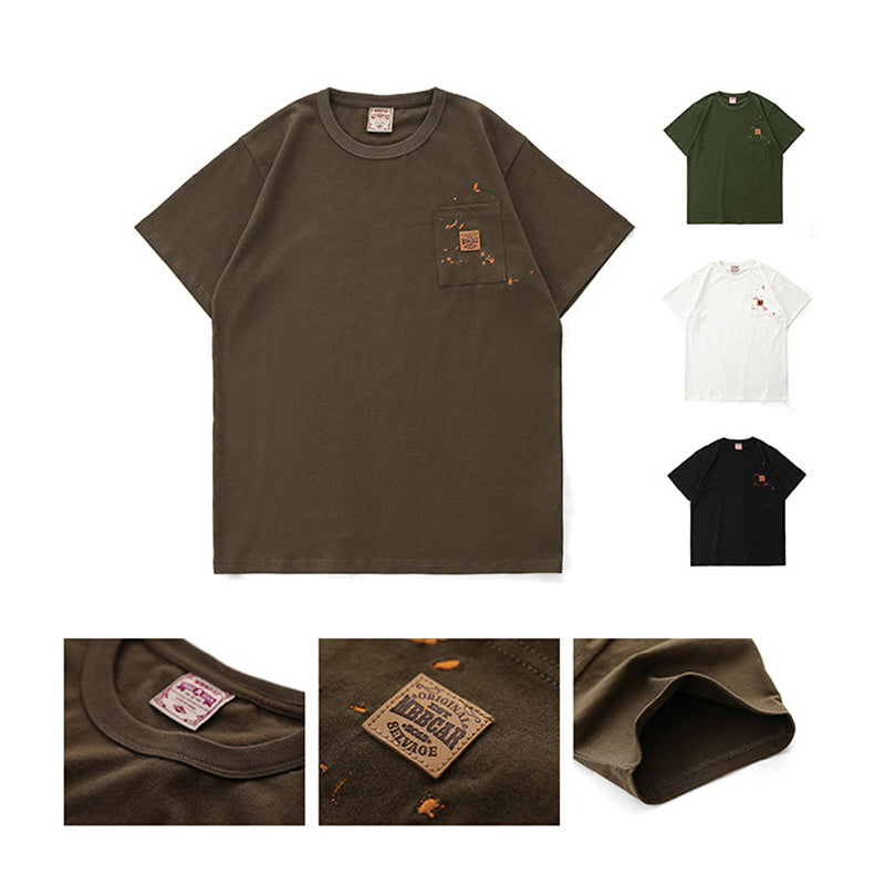 Pocket cotton tee with cowhide tag