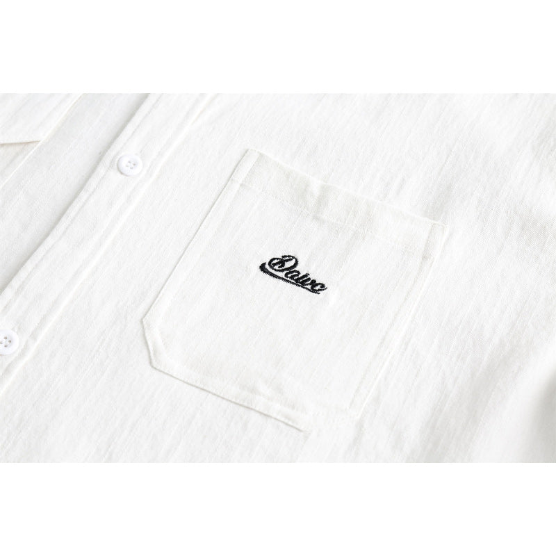 White embroidered pocket plain work short sleeve shirt