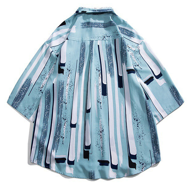 Retro print short sleeve aloha shirt