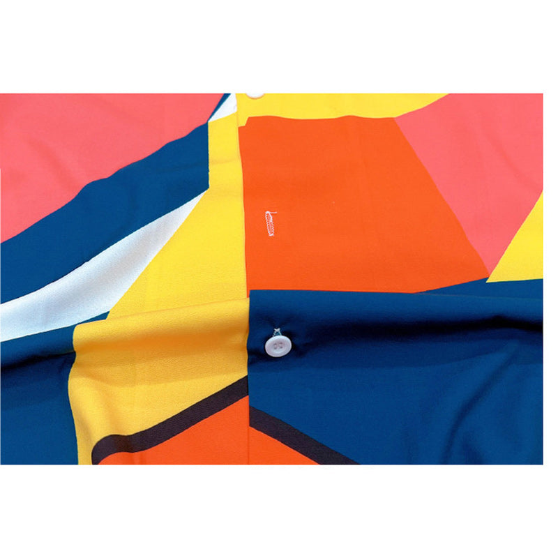 Cuban-colored colorful geometric pattern aloha shirt