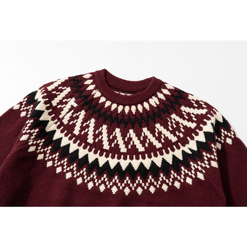 Ethnic Round Neck Knitted Fashion Sweater
