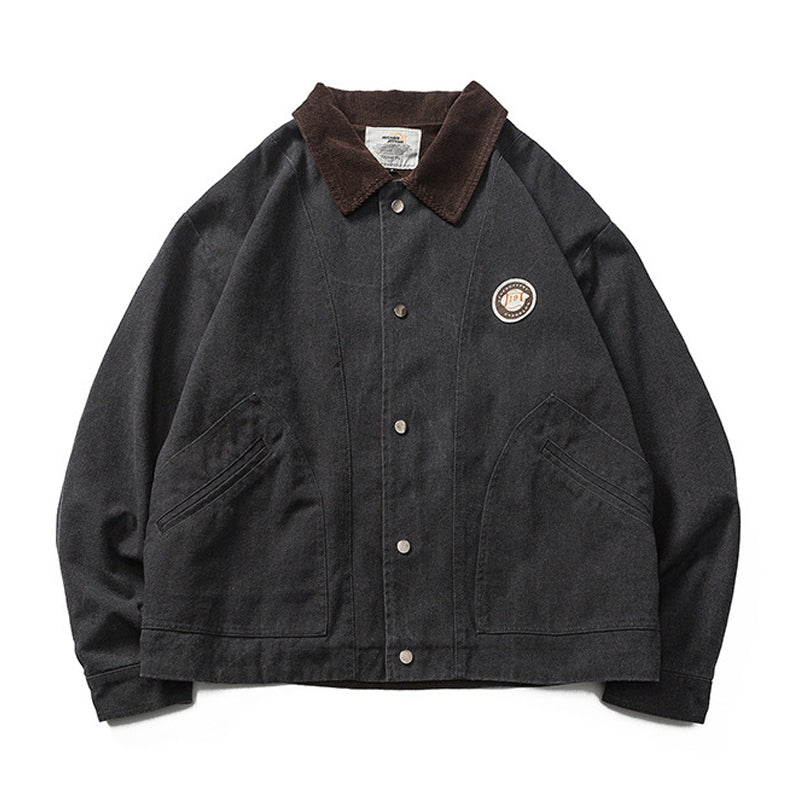 Plain, loose-fitting coat pocket lapel jacket