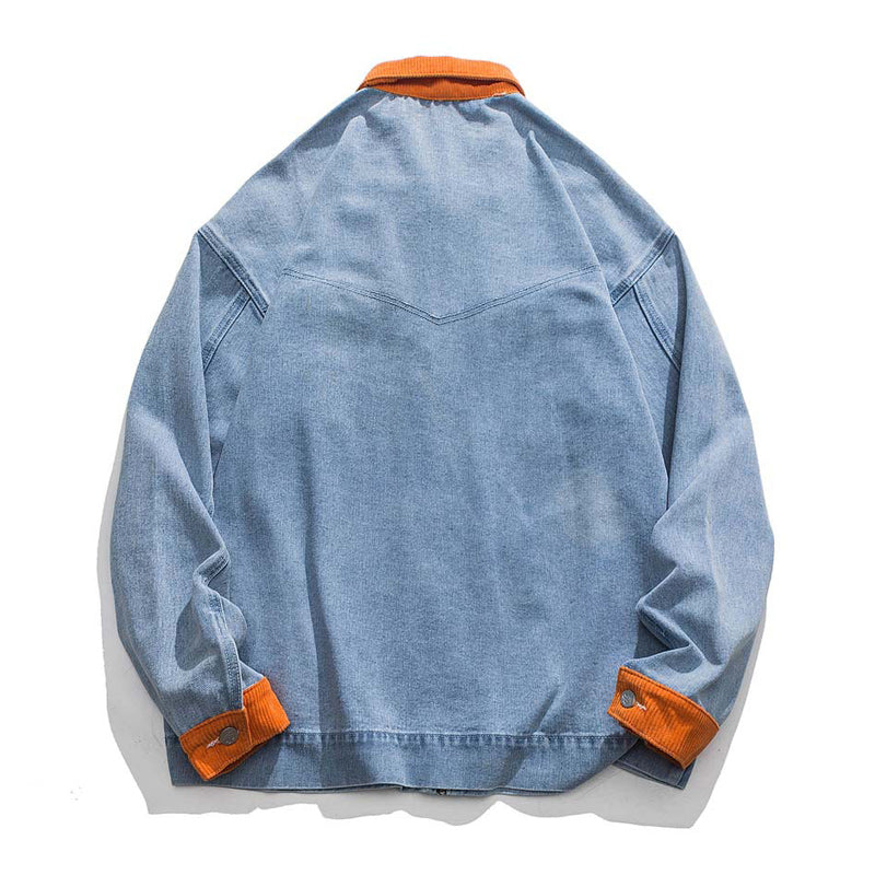 Orange corduroy washed denim jacket