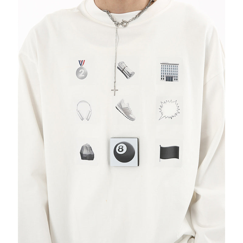 American casual print three-color long-sleeved T-shirt