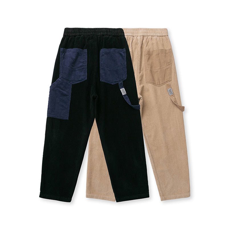 Color-block pocket corduroy slacks