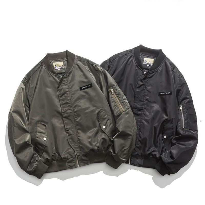 Men's Casual Solid Color Alphabet Zipper Coat